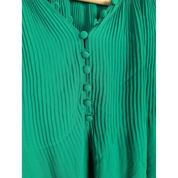 Ralph Lauren Blouse Black Label Medium Green Pleated Long Sleeve Button Top - Picture 3 of 8